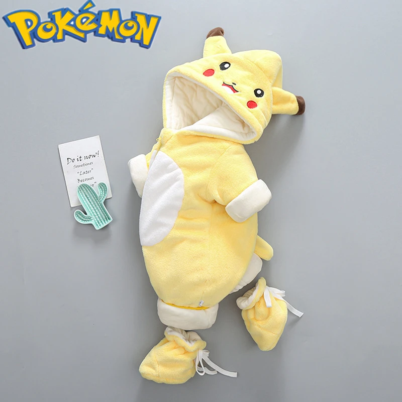 Pokemon Pikachu detské jednodielne oblečenie zimné dieťa von Warm Plus Velvet Kawaii japonská animácia okolo darčekov k narodeninám