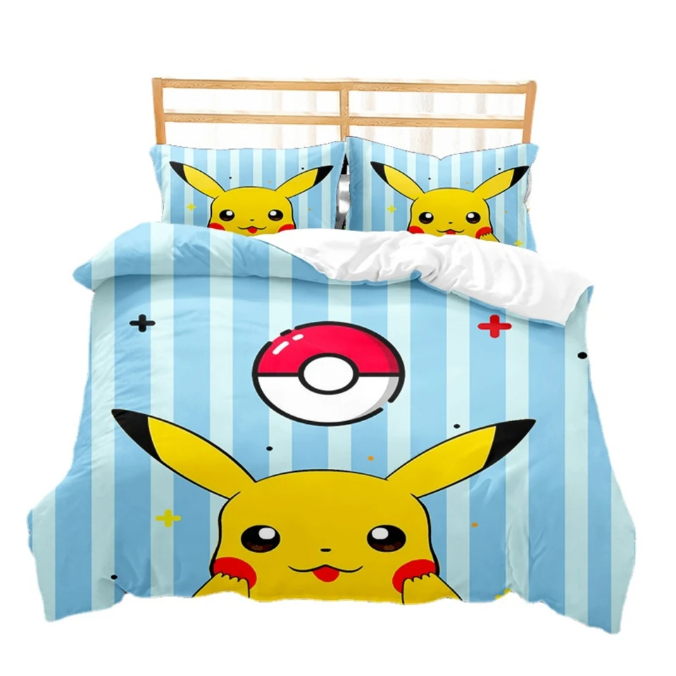 Pokemon Pikachu Print Design Set, podstielka mikrovlákna, prikrývka s vankúšom, anime Duvet Set pre deti a dospelých