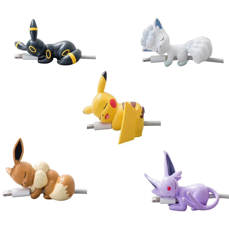 Pokemon Pikachu vreckové monštrum USB káblové uhryzne figúrky eevee dátový kábel ochranný kryt slúchadlá kawaii kreslené zvieratá darčeky