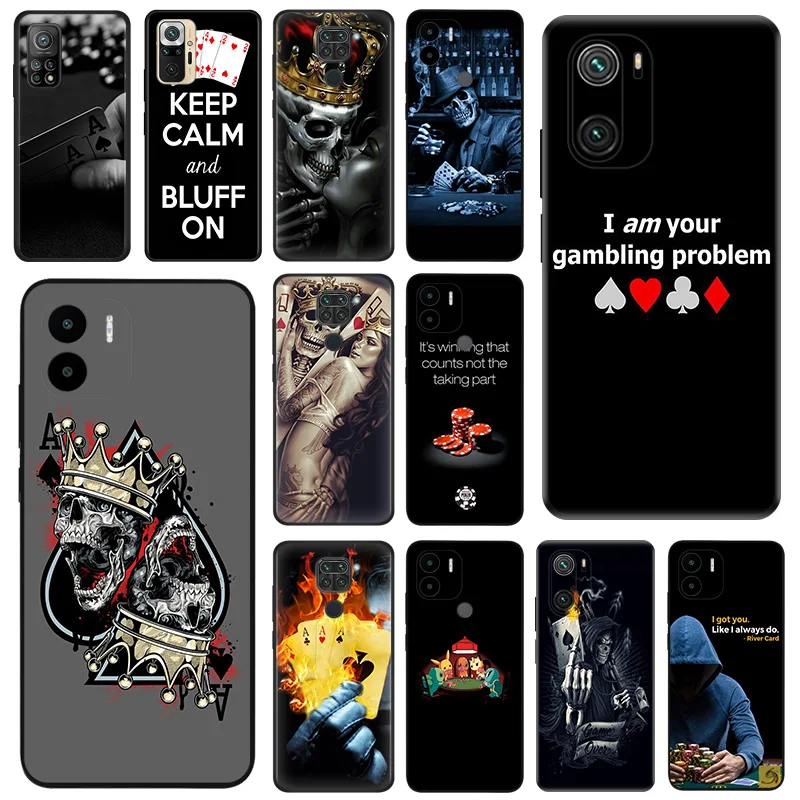 Poker Ace Skull Soft Soft Pase Pase pre Xiaomi Mi 11 Lite 5G NE Ultra 11T 11i 10T 10 Pro Note10 A2 CC9 9T 9 SE 8 Čierny matný obal