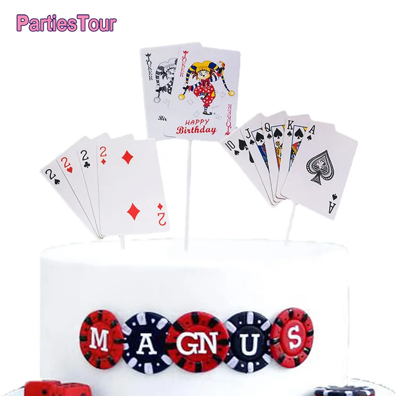 Pokerové témy torty Toppers kasíno narodeniny cupcake topper hazardné hazardné scéna hracie karty Picks Dospelý dospelí deti Detské oslavy Dodávky