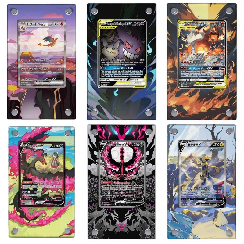 Pokémon Charizard Card Brick Gengar Moltres Zeraora Mew ptcg DIY akrylové akčné figúrky Anime Game Collection Reckland Rack