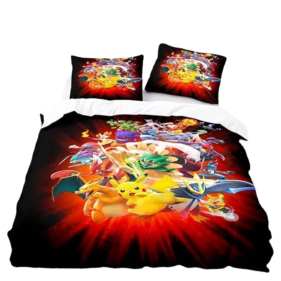 Pokémon Pikachu s jednou obliečkou so zipsom, deťmi a chlapcami posteľnou sadou s vankúšom 75*50 cm, mäkké mikrovlákry 2 kusy