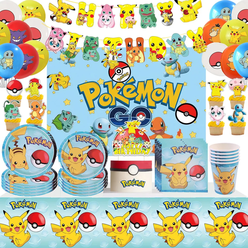 Pokémonová narodeninová oslava dekorácia Pikachu Party Cutlery Cup Set Children Barloon Balón DIY Hračky Dodávky Darčeky na párty