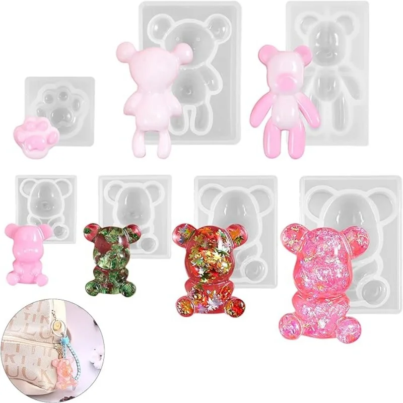 Polo-rozmerná násilná medvedíka silikónová forma DIY Sedenie Bear labka ručne vyrábaná prívesok kľúča Crystal Epoxy živica pleseň