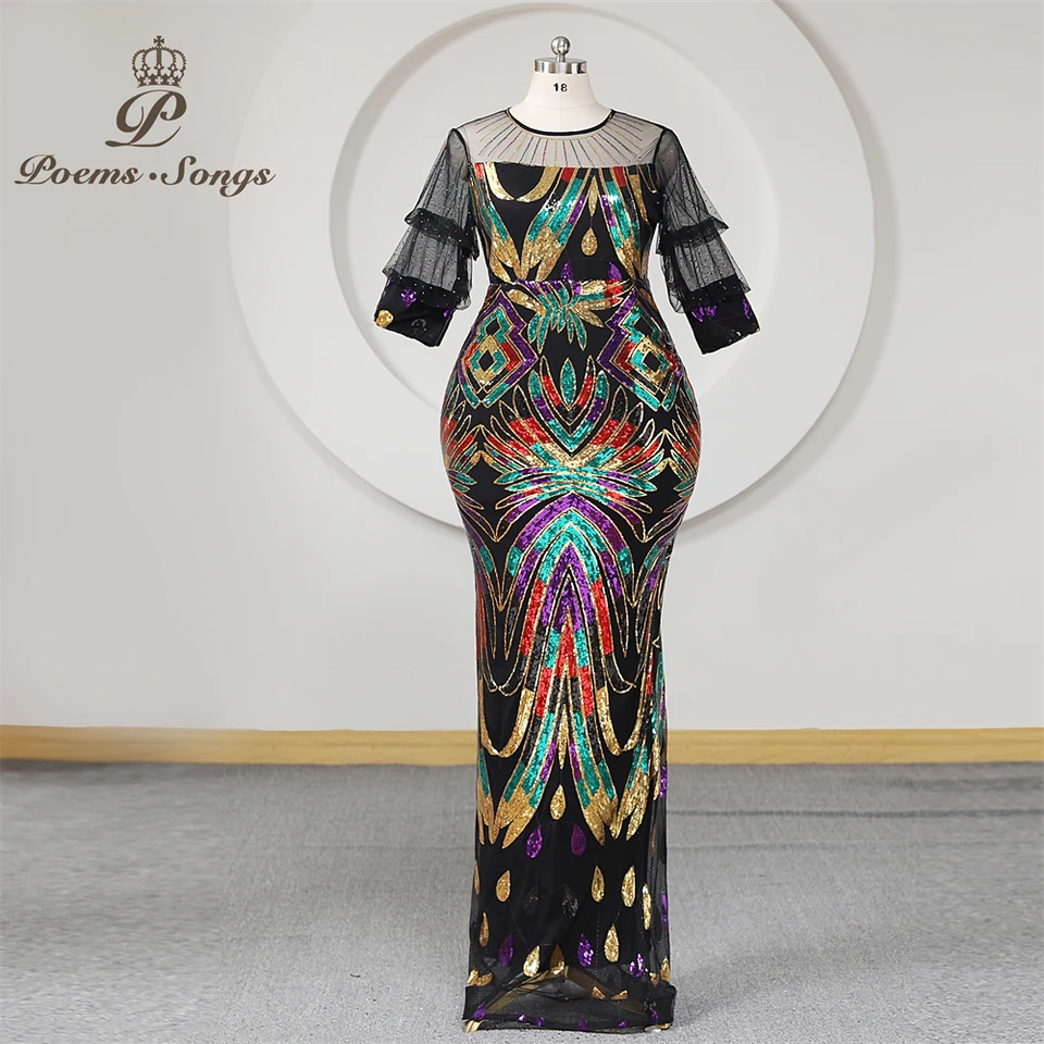 Polovičné módne večerné šaty africké videnie cez flitrované plesové šaty formálne párty šaty robe de soiree de mariage maxi šaty