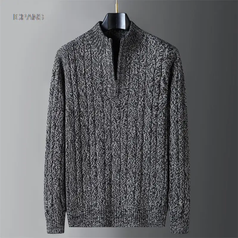 Polovičný zipsový korytnačku Sweater Pletená prepojka Muži vysoký krk Čierny Khaki pletený pullover Kórea oblečenie Vintage Sweater Men 2022