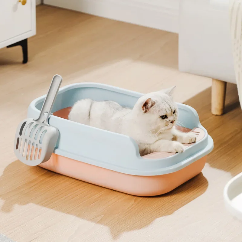 Pološkvrnená veľká krabica na podstielku mačiek Zhruba anti-splash Pet Pet W toalet Supplies Supplies Cat Litter Box Free Lapet