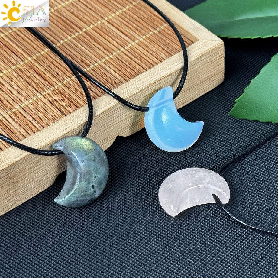 Polrescent Mesiac biely krištáľový prívesok Náhrdelník prírodný kameň Ametyst Pink Quartz Obsidian Labradorit Opal Rany reťazec H457