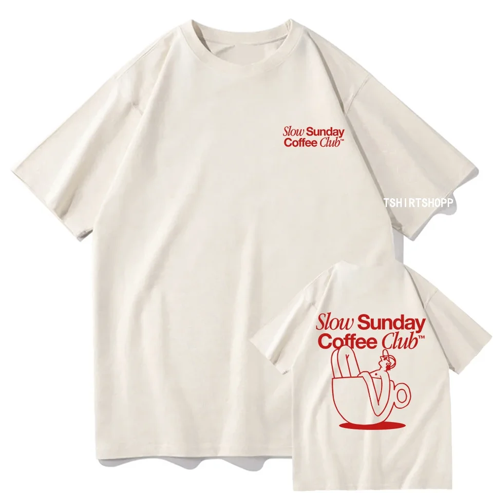 Pomalé nedeľné kávové klub Tieň Muži/ženy Harajuku Vintage Grafické tričko Klasické unisex vysoko kvalitné retro bavlnené tričká