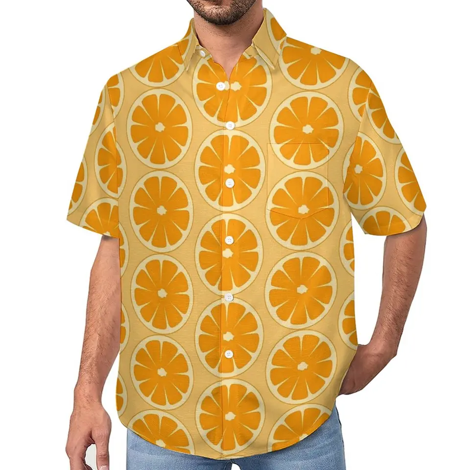 Pomaranče plátky plážové tričko Tlač havajské príležitostné košele Men Streetwear Blouses s krátkym rukávom vzorové oblečenie veľké veľkosti