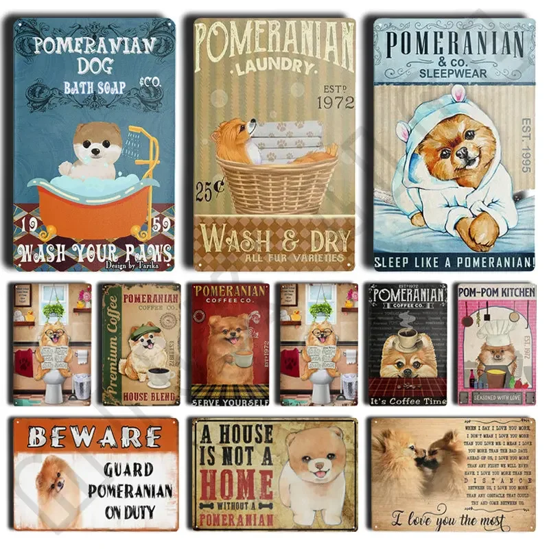 Pomeranian Káva retro kov cínová značka Vintage hliníková značka pre domácu kávu Decor Decor pre kúpeľňu Domovská izba 8x12 palca