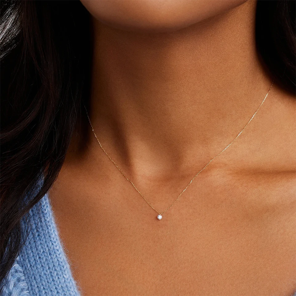 Pomocník 925 Sterling Silver Minimalistický náhrdelník retiazka na papierové sponky Single Cubic Round Zirkón Prívesok Náhrdelník pre ženy Svadobný darček