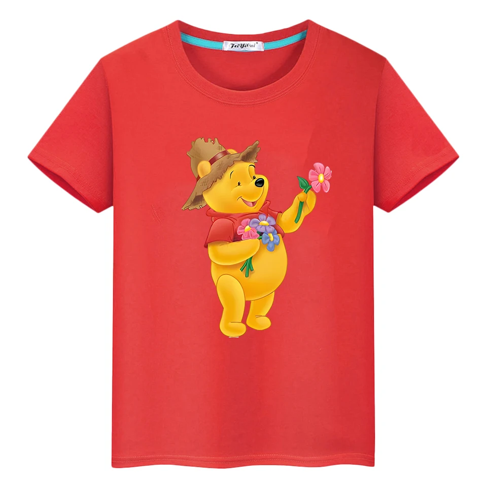 Pooh Bear Print 100%bavlnené tričko pre deti chlapcov 10 rokov Anime Short Disney Kawaii Tops Tops Tshirt Y2K One Piece Girls Clothes oblečenie