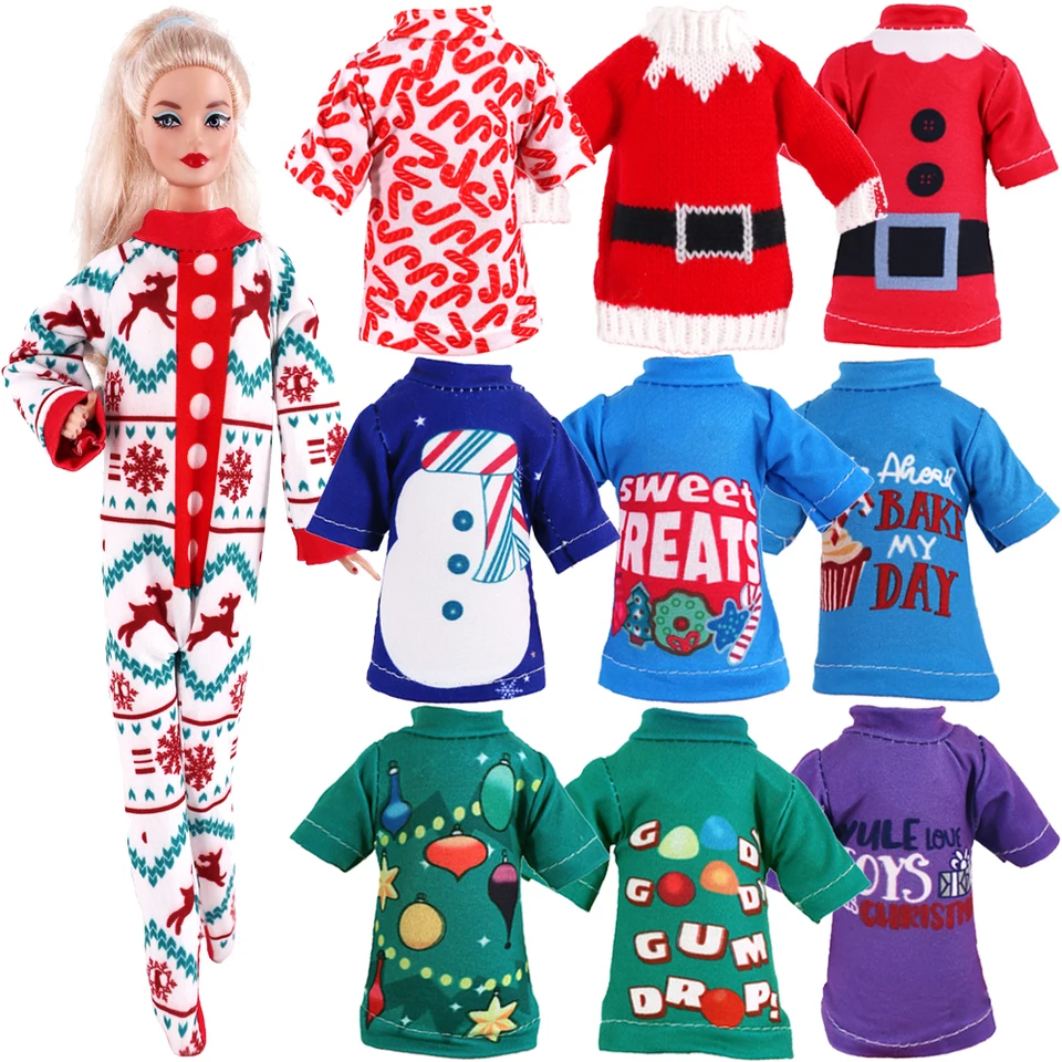 Pop Doll Clother vianočný štýl tlačiarenský BodySuit Top spacák pre 11,5 palca Barbis a 30 cm Elf Doll Accessories, Girl's Hračky