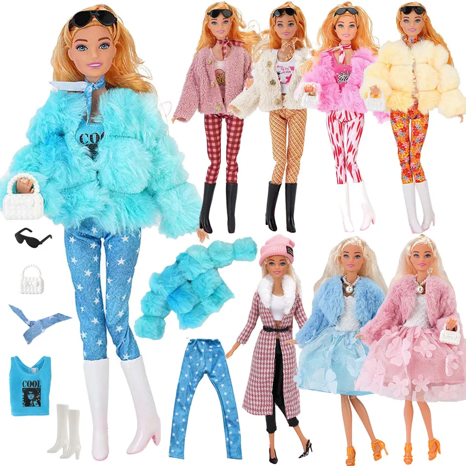 Pop Doll Clothes & Accessories Set Plush Coat topánky pre 11,5 palca Barbis & Bjd Doll Suk sukňu