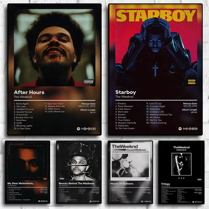 Pop Rap Music Album Cover The Weeknd Plagát estetický rapper hip hop rock po hodiná