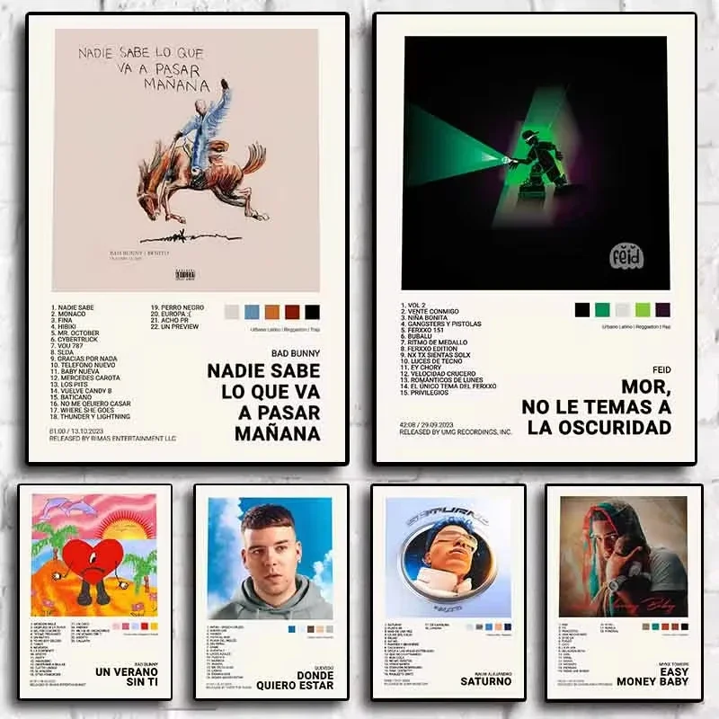 Pop Rapper Bad Bunny Plagát estetická hudobná album koncertná obálka Feid Quevedo Myke Towers Mora Canvas Print Wall Art Room Decor Decor