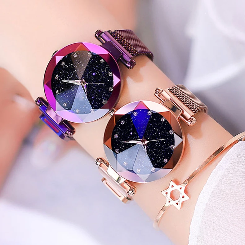 Pop Sale Dámsky magnet spona hviezda obloha Big Square Diamond Watch plyšové dámske dám