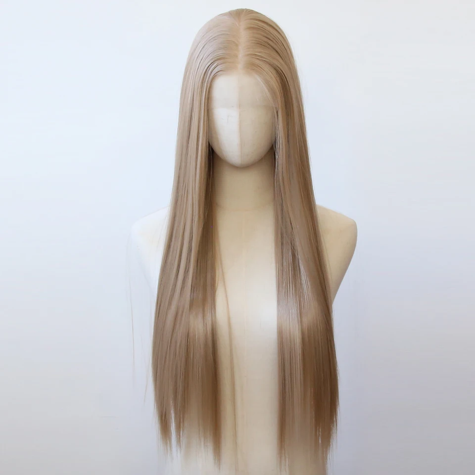 Popol med hnedý ČASŤ Syntetická čipka predná parochňa Dlhý rovný popol blondínka Lace predná syntetická parochňa futura vlákno vlasy pred vytrhnutá