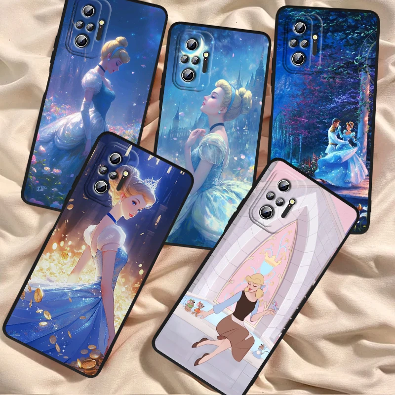 Popoluška Disney Cartoon Cutoon Cutoon pre Xiaomi Redmi Poznámka 13 12R 12S Turbo 11 11T 11S 10S Pro Plus 5G čierna fonda telefónny prípad