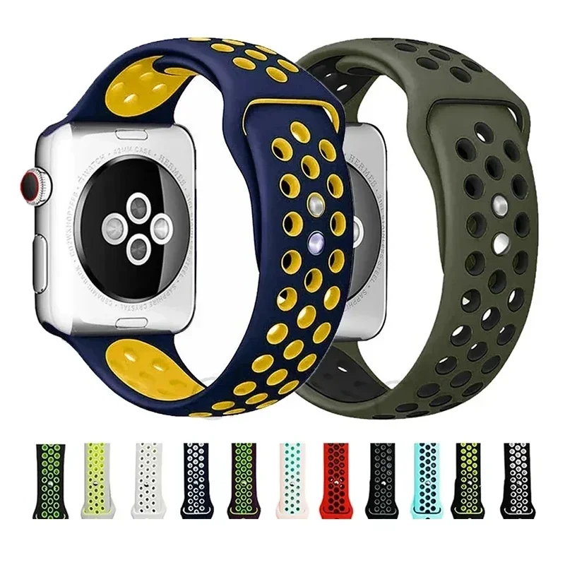 Popruh pre Apple Watch Band 7 8 9 41 mm 45 mm 40 44 38 42 mm Silikónový priedušný športový náramok Iwatch Serie 8 7 SE 6 5 3 Ultra 49 mm