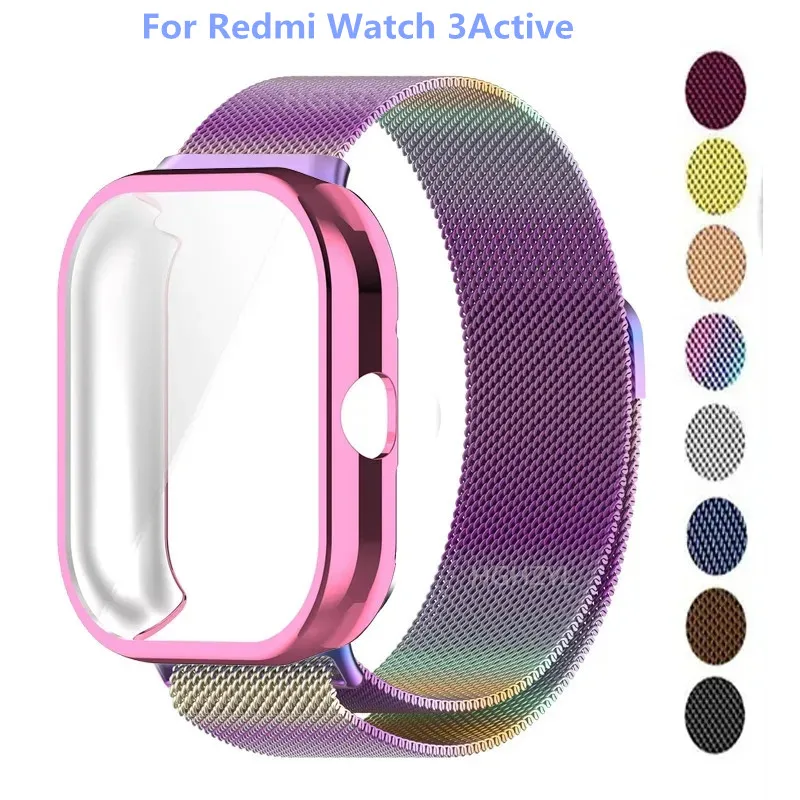 Popruh pre Xiaomi Redmi Watch 3 aktívny s TPU Soft Screen Case Chrániče náhradného kovového kovu Milanese Magnetic Loop WatchBand
