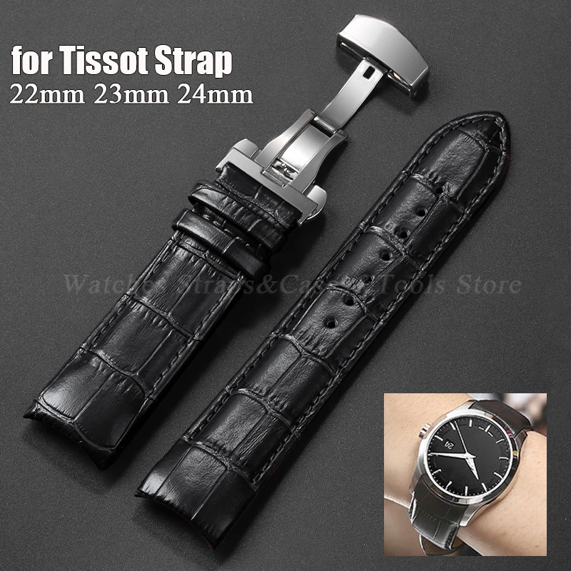 Popruh teľacieho kože pre Tissot T035 627/407/617 Originálne kožené hodinky Band 22 mm 23 mm 24mm 24 mm motýľ Buckle Men Curved End Výmena