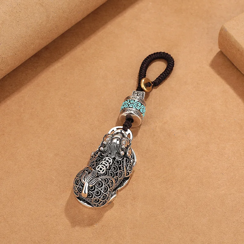 Populárne bohatstvo Animal Pixiu Prívesok pre mužov pre mužov visiace príslušenstvo Vintage linky kvetinové korálky Keychain mužské šperky Amulet