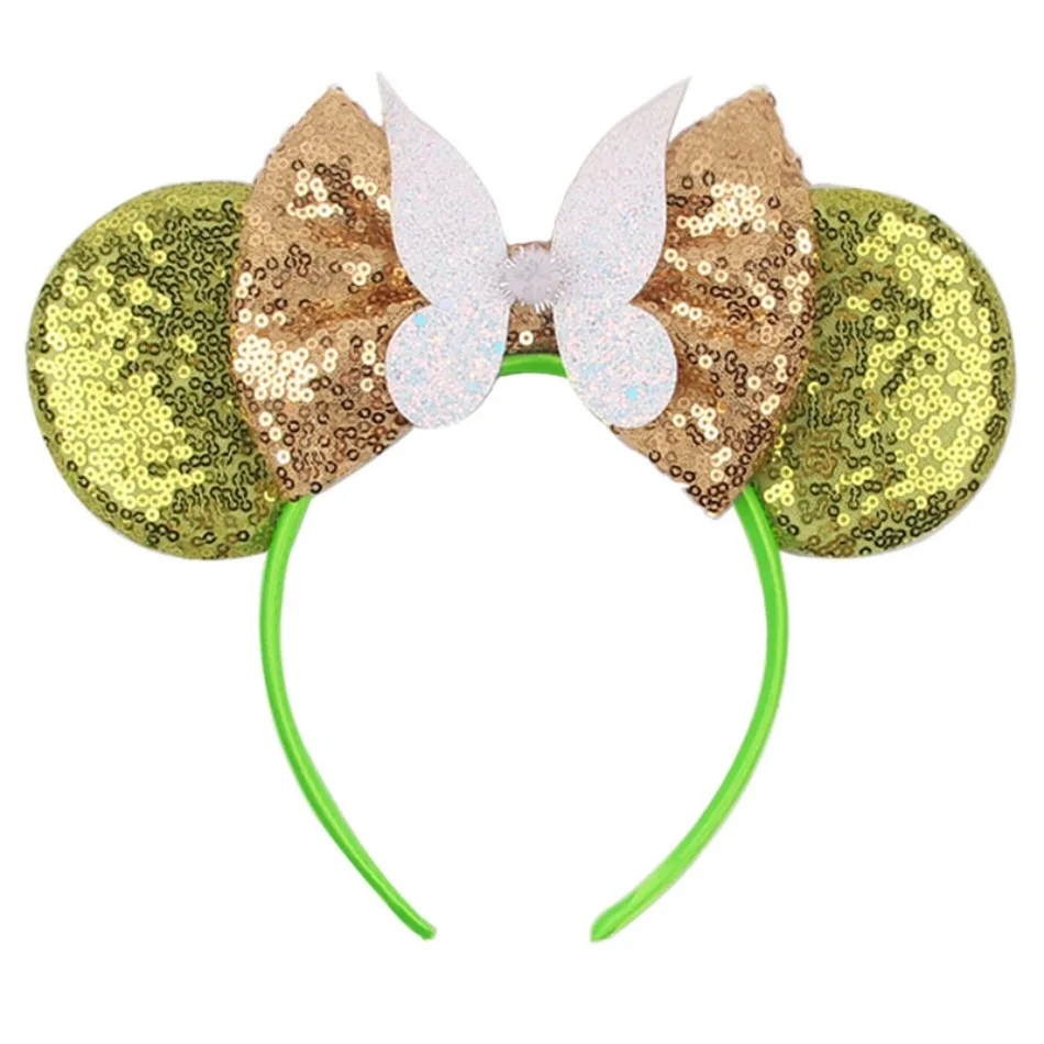 Populárne flitre Green Fairy Butterfly Mouse Ears Bow čelenka pre deti Tinkerbell Glitter Hairband Kids Hair Accessories