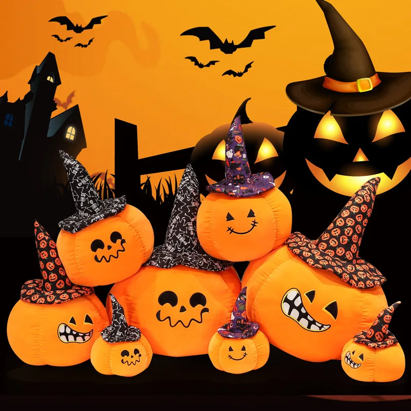 Populárne halloween vtipné roztomilé tekvicové vankúšové klobúky čarodejnícke klobúky malé démonové tekvica Doll Plush Hračka krk almohadones dekorativos