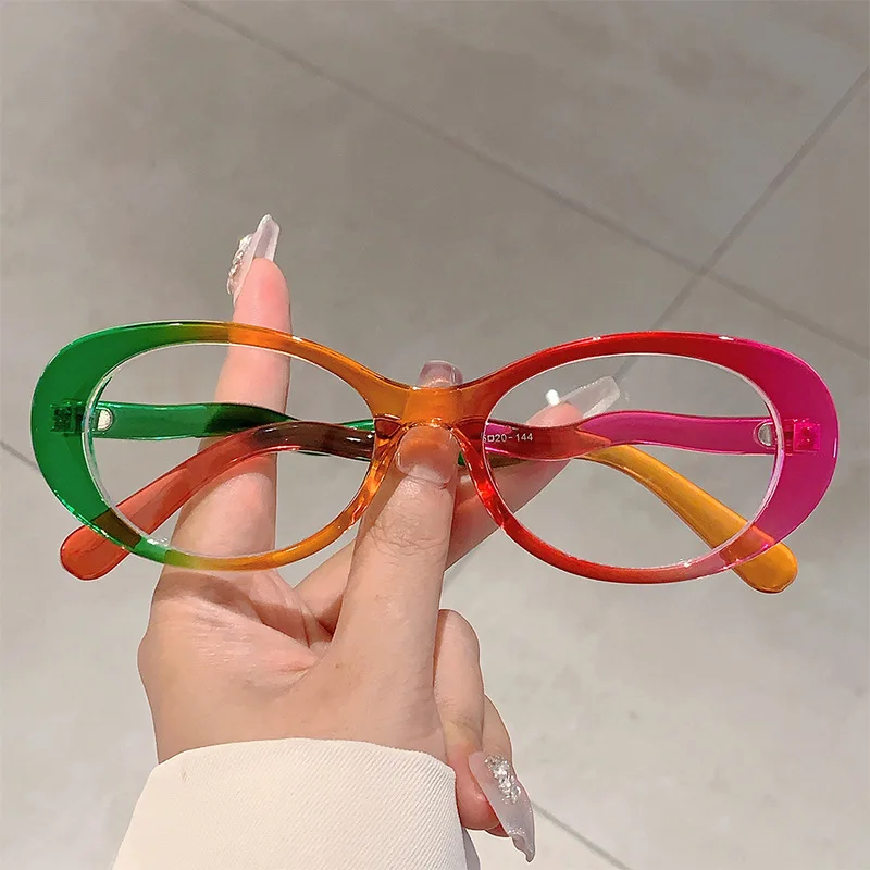 Populárne vinobranie anti modré svetlo Optické oválne okuliare Ženy luxusné značkové dizajnér Myopia predpis farebné vlnové okuliare Ráme
