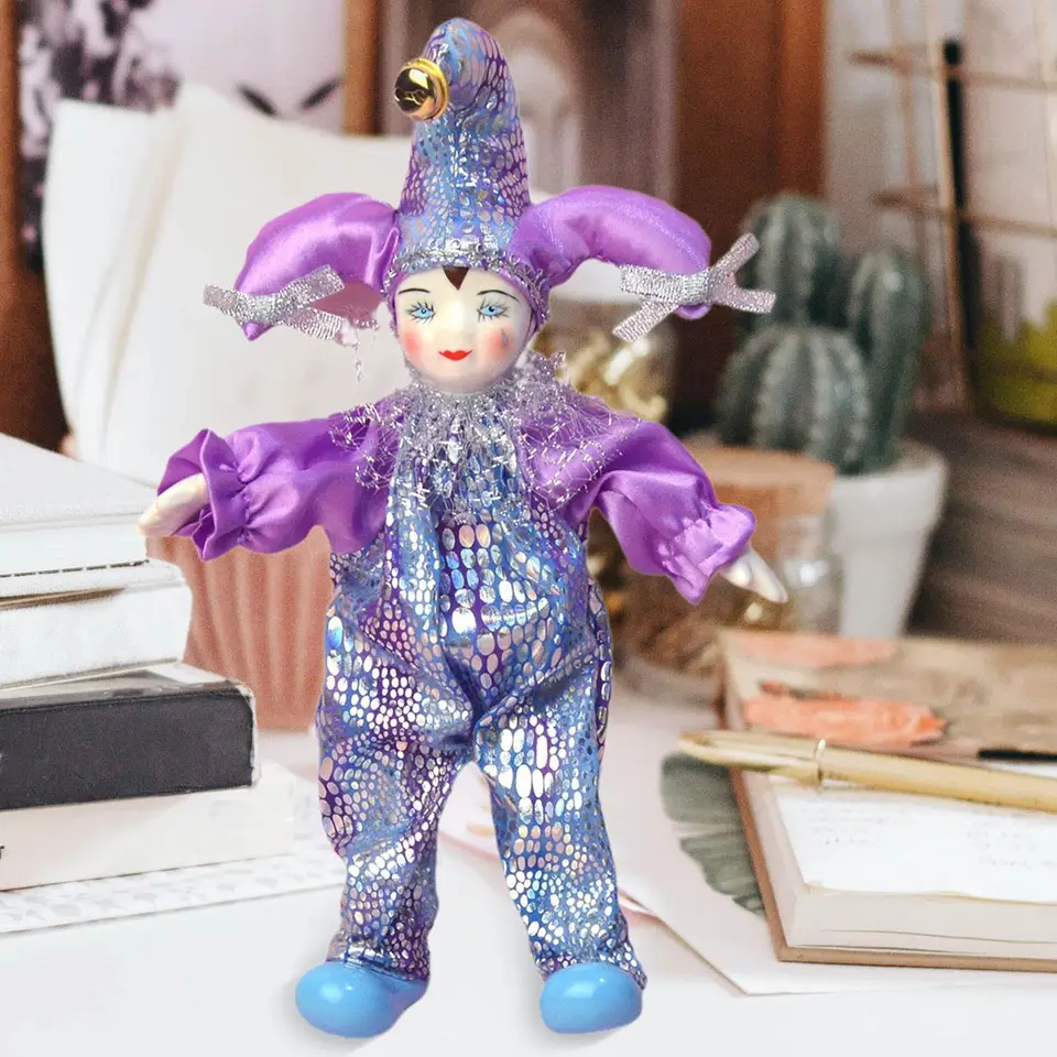 Porcelánové klaunové bábiky ručne maľované 25 cm roztomilé zobrazenie staromódne flexibilné kĺby pre dovolenku Halloween Collection domáce dievčatá