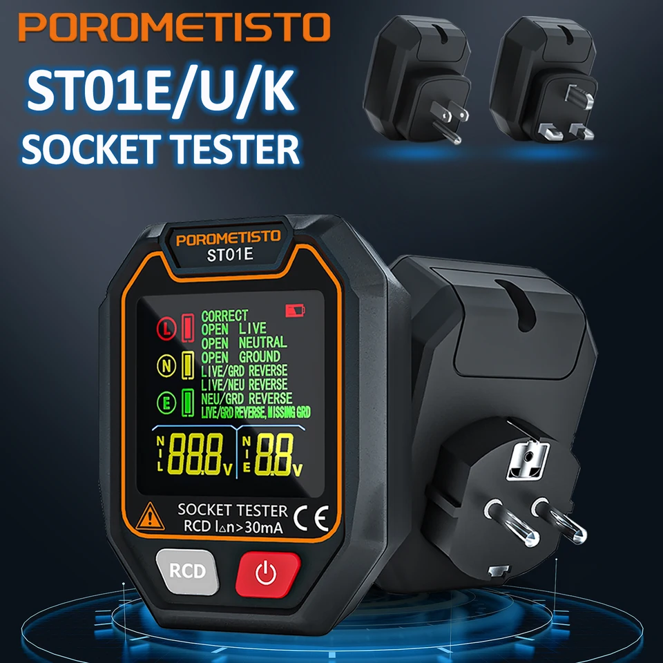 POROMETISTO ST01 SOCKET TESTER DATA DRÁVKA DIGITÁLNA VÝSTUP DETECT DETECT US/UK/EÚ EU Plug Ground Zero Link Plug Polarity Fázová kontrola