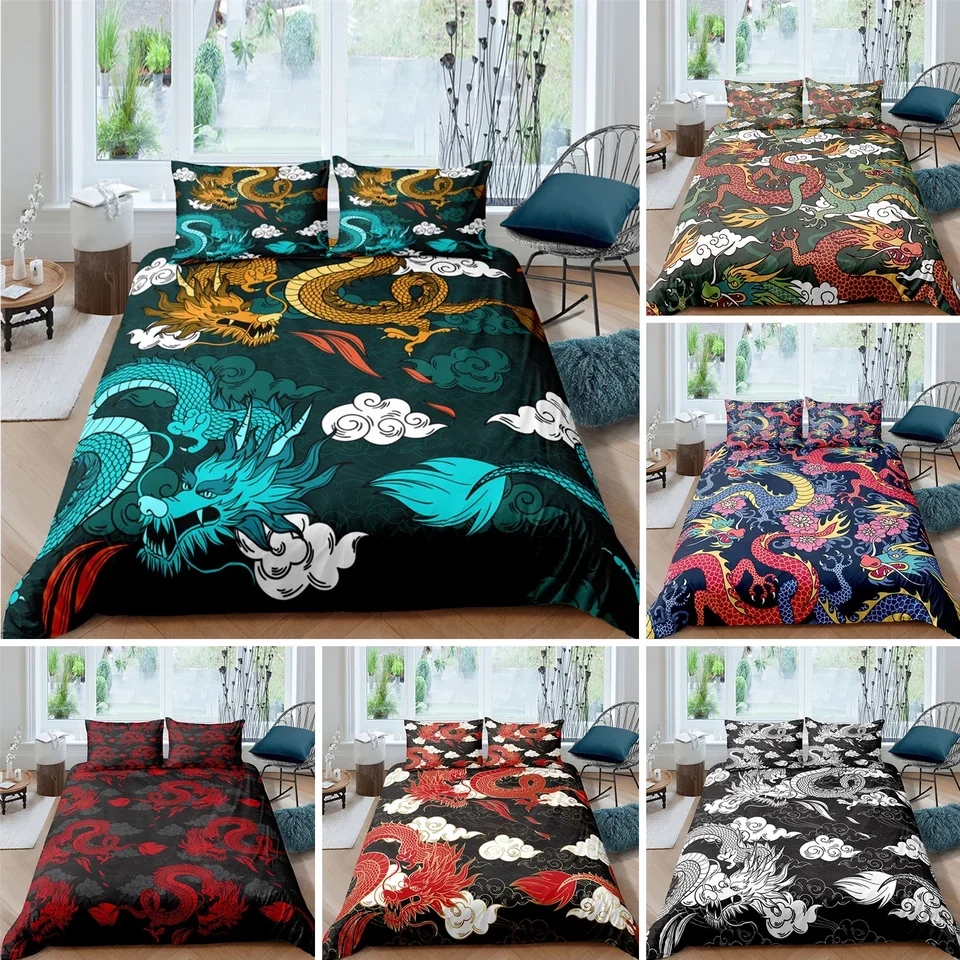 Posteľná súprava 3D draka tlačiareň BedlotSclothes Petre Cover s vankúšmi polyester pokrýva pokrývka kráľa kráľovnej dvojča domáce textílie