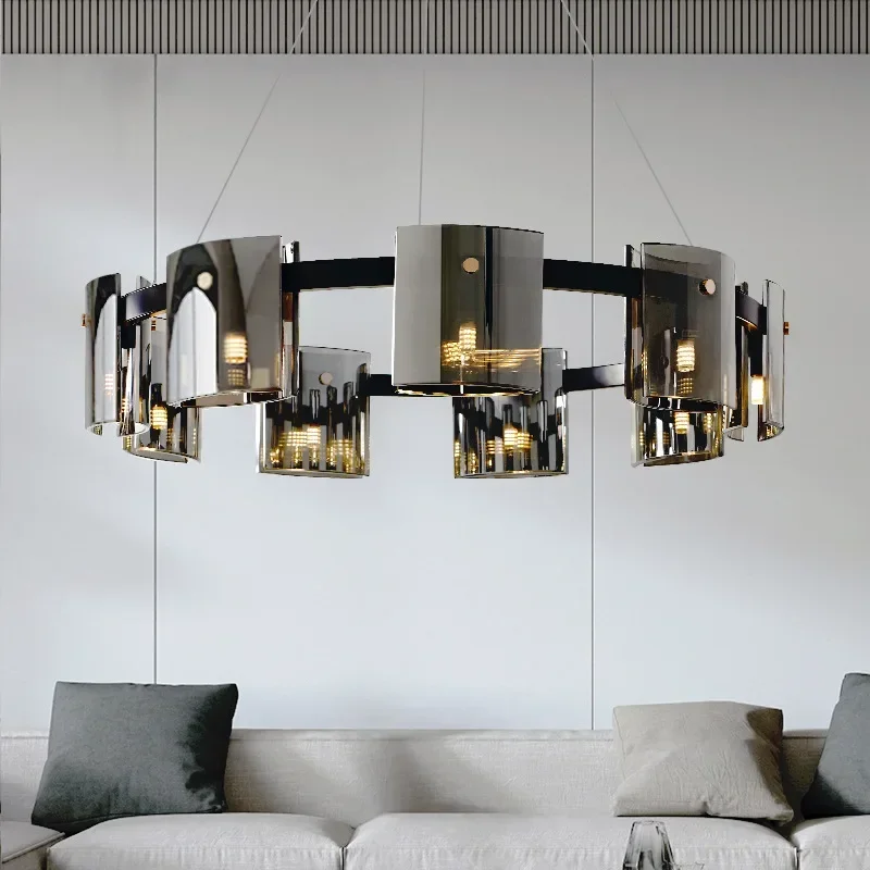 Postmoderné LED LED Amber Smoky Glass Luster osvetlenie luxusný stropný závesný závesný lampy