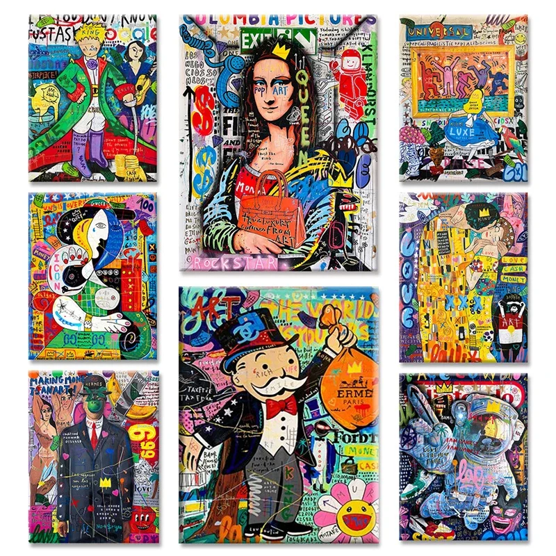 Pouličné graffiti umelecké plátno maľba princ princezná kráľovná umelkyňa Alec Monopoly Daft Punk Punghting Tlač nástenná maľba domáceho dekorácie nástenné umenie