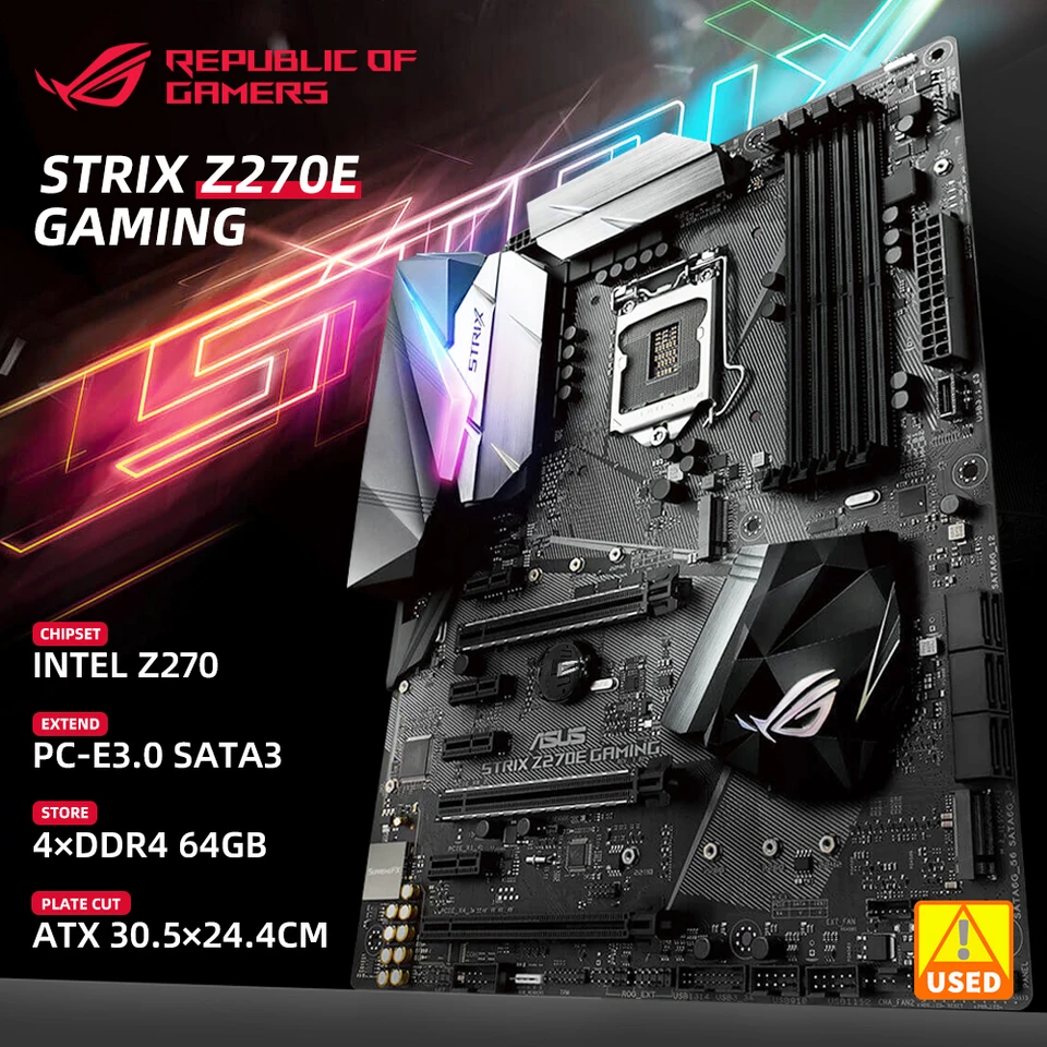 Použitý ASUS ROG STRIX Z270E GAMING LGA1151 DDR4 DP HDMI DVI M.2 ATX Základná doska s palubnou AC WIFI a USB 3.1 AURA SYNC RGB LED LED LED