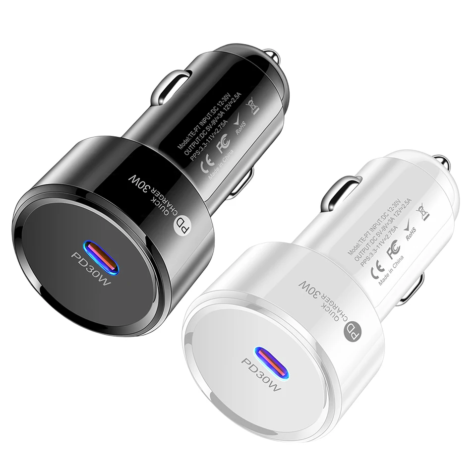 Power adaptéra automobilu Rýchle nabíjanie PD 30W nabíjačka automobilu USB Type C Car USB-C Adaptér Viacnásobná ochrana pre Samsung Huawei Xiaomi