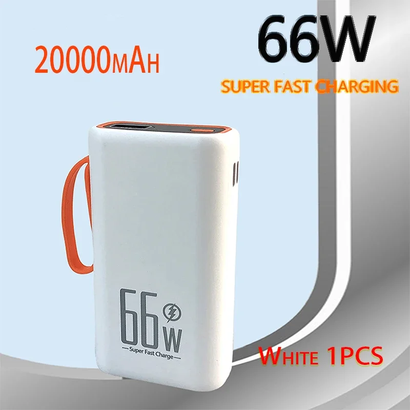 Power Bank 20000 mAh obojsmerná 66 W rýchla nabíjanie prenosná externá batériová nabíjačka pre iPhone Xiaomi Huawei White 1 kus