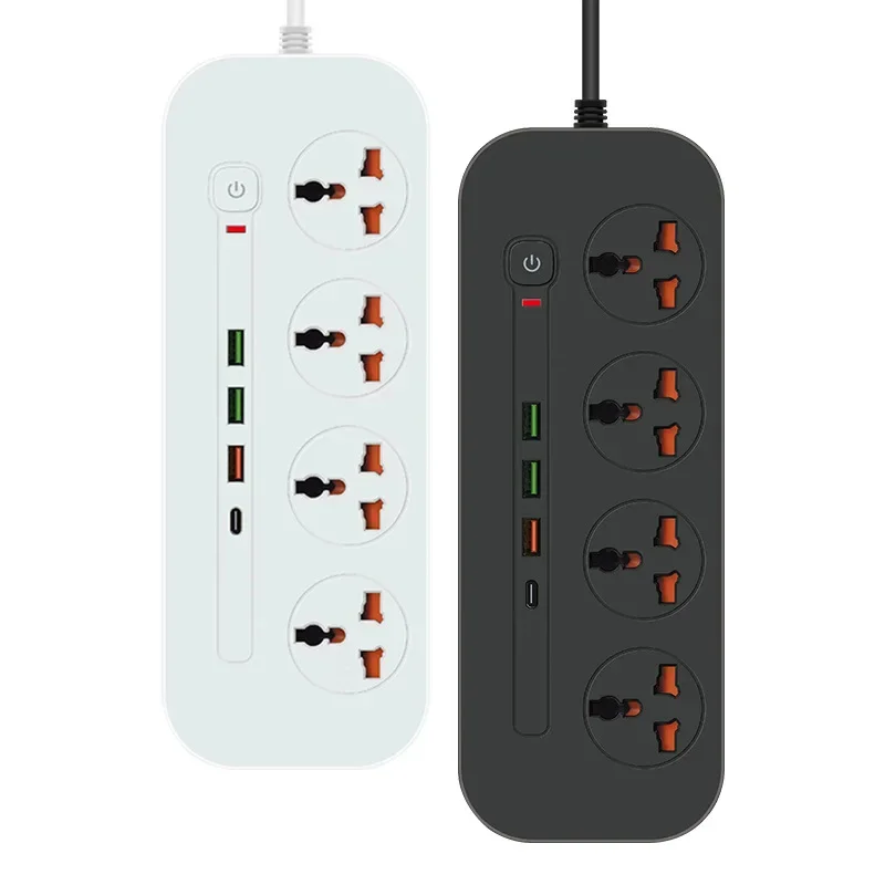 Power Strip EU UK US Plug Surge Protector Socket 2M predlžovací kábel s 3 USB 1 portmi typu C 3/4 Jacks Universal Outlet pre dom