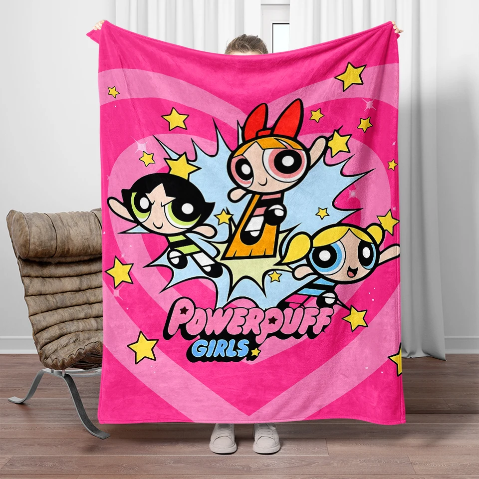 Powerpuff Girls HD vytlačená prikrývka, ľahký flanel hod na pohovku, posteľ, cestovanie, kemping, obývaciu izbu, kanceláriu, gauč,