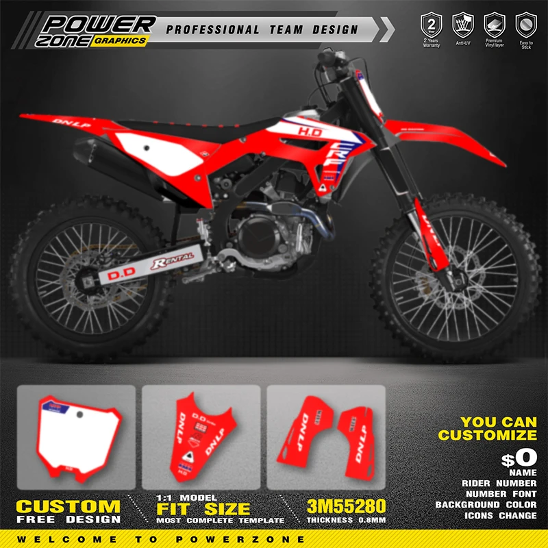 Powerzone Full Graphics na pozadí nálepky Súprava pre Honda CRF450R 2021 2022 2023 CRF250R 2022 2023 2024 Motocykel 20