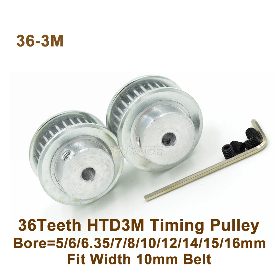 Powge 36 zuby 3M Časová kladka na časovú kladku 5/6 /6.35/7/8/10/12/14/15/16mm fit w = 10 mm 3m pás 3 36t 36teeth Htd 3M CNC CNC gravírovanie