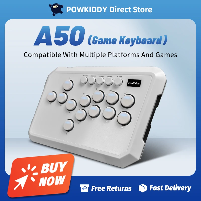 Powkiddy FightStick Keyboar A50 Hitbox Controller Button Rig Leverless Joystick Arcade Stick Controller pre PC/ PS4/ PS5/ Steam