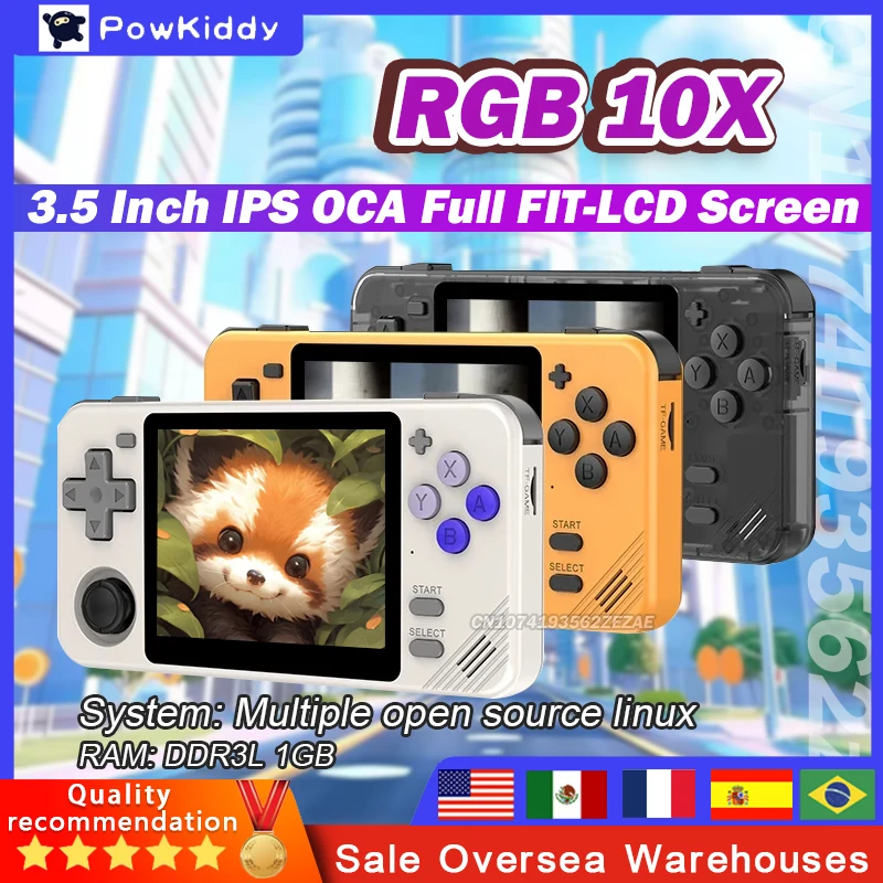 Powkiddy RGB10X vrecková herná konzola 3,5 palca 4: 3 IPS prenosný prenosný prehrávač videohier Opddddourllinux Gaming 2800 MAH Gifts