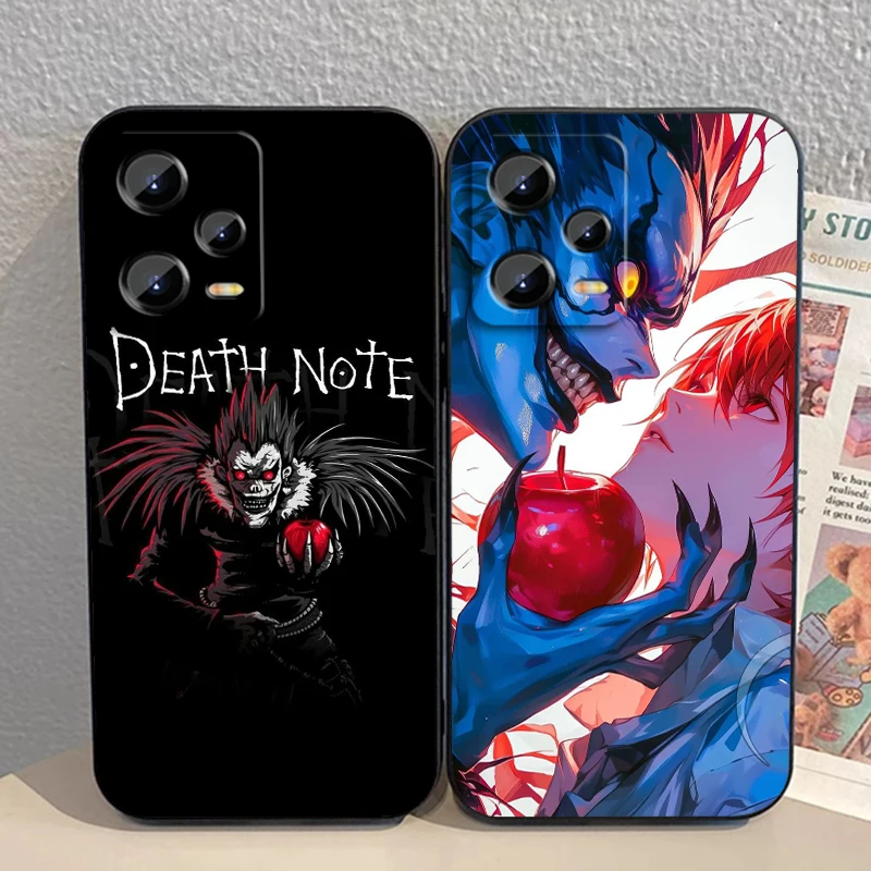 Poznámka Anime Death Cool pre Xiaomi Redmi Poznámka 13 12R 12S Turbo 11 11T 11S 10S Pro Plus 5G Čierny kryt telefónu