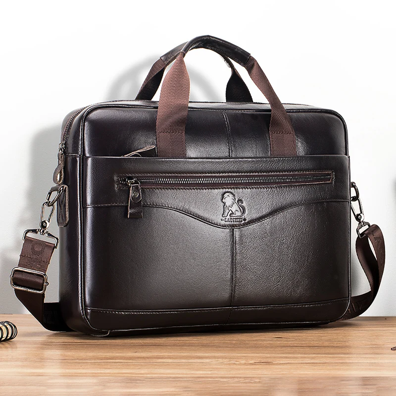 Počítačový vrecko s hovou, 14 palcovej veľkej kapacity Originálne kožené pánske kufrík, retro horná vrstva Cowhide File Bag