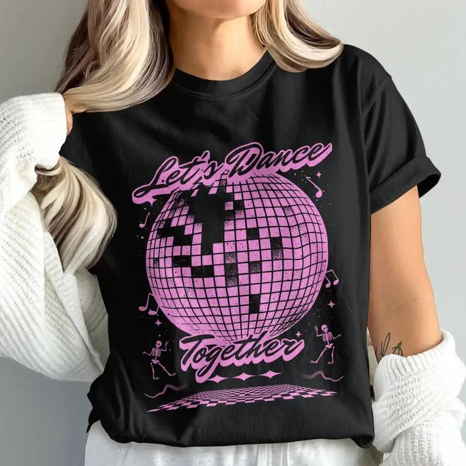 Poďme tancovať spolu tričko retro disco loptu Fun Party Vin