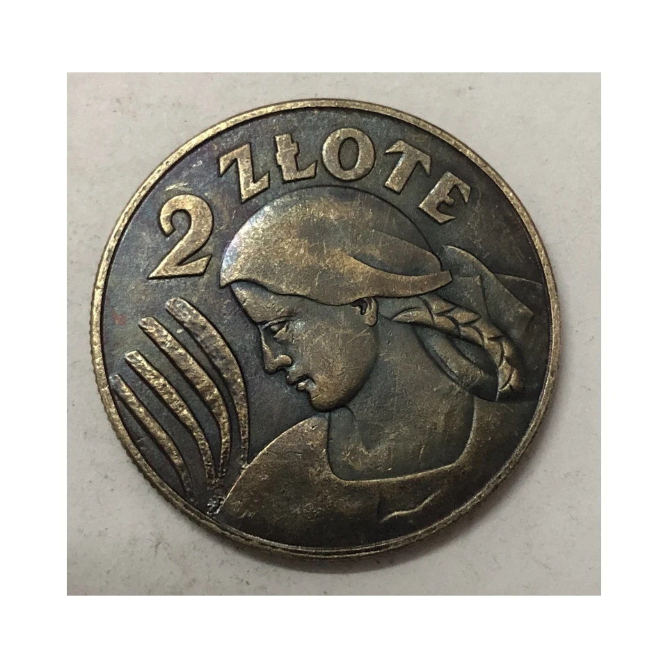 Poľsko 1924 Dátum 2 Zlote Žena a uši kopírovať mince